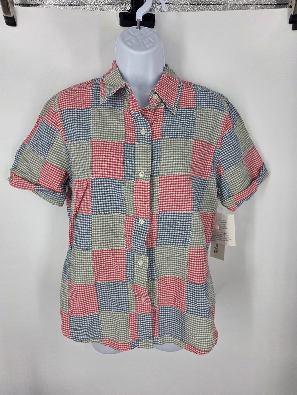 Jones New York Sport Women's Medium Patchwork Gingham Button Up Shirt NWT Cotton